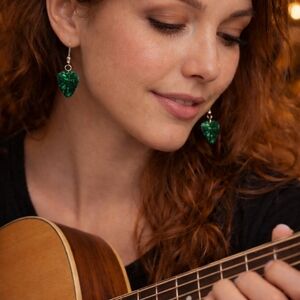 Handmade Guitar Pick Earrings-Marbled Emerald